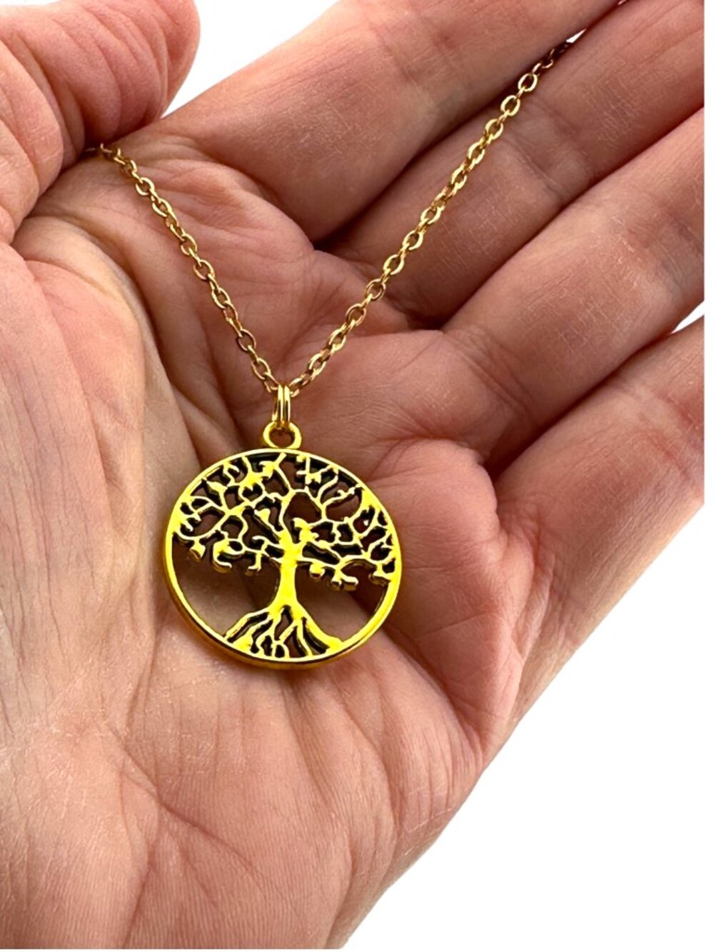 Gold Tree of Life Necklace Gold Plated Pendant 19" Stainless Steel Chain